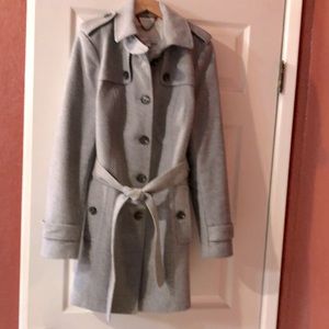 Gray trench-style wool blend coat